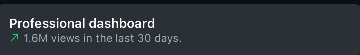 Instagram Professional Dashboard showing 1.6M views